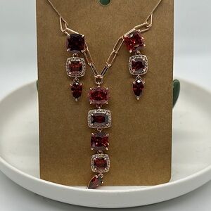 Elegant Red Gemstone Necklace And Earrings No Bag No Tag Never Worn